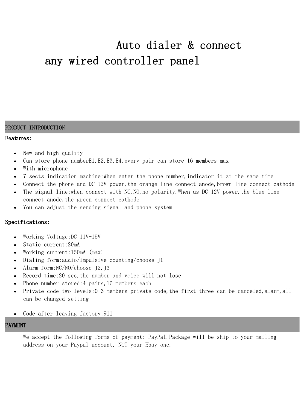 Auto Dialer & Connect Any Wired Controller Panel