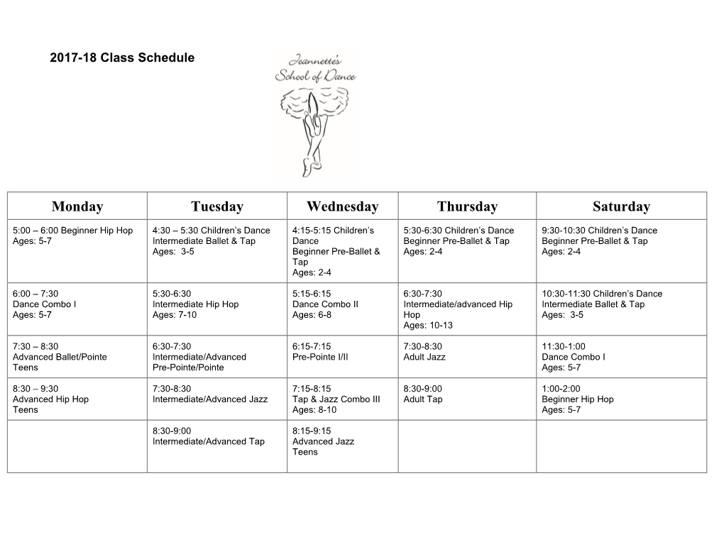 Weekly Homework Schedule