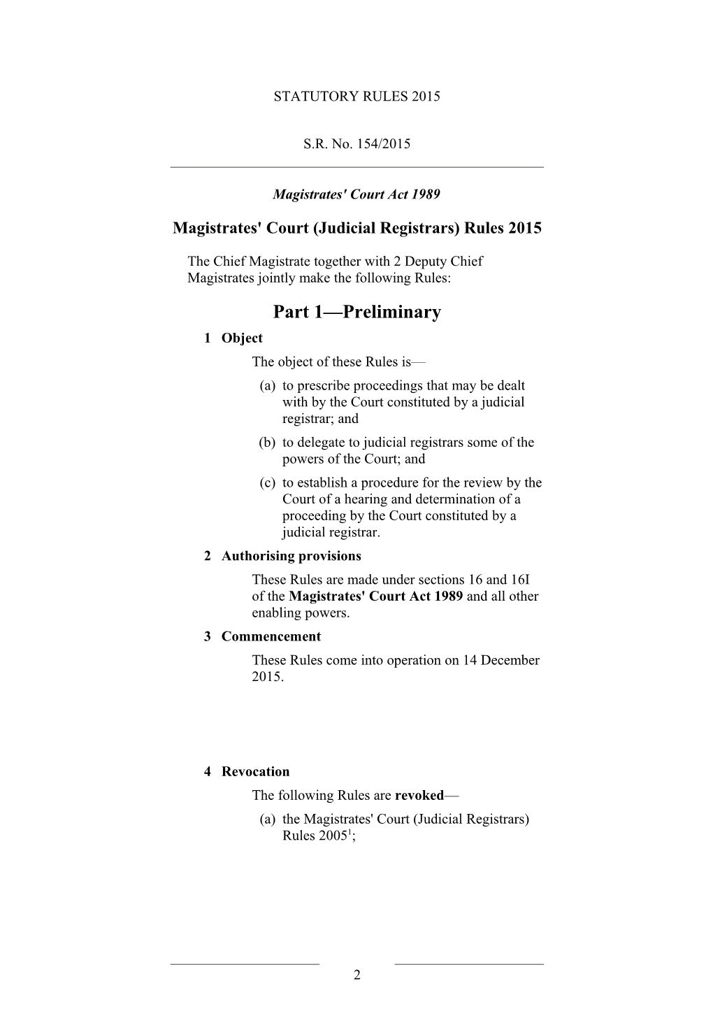 Magistrates' Court (Judicial Registrars) Rules 2015