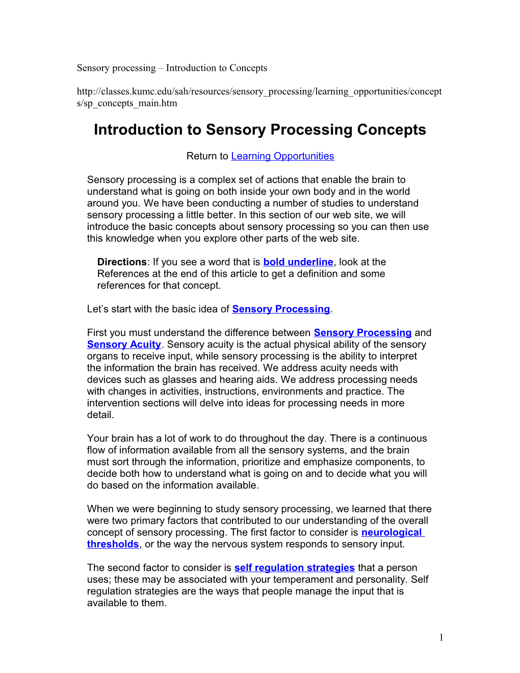 Sensory Processing – Introduction To Concepts