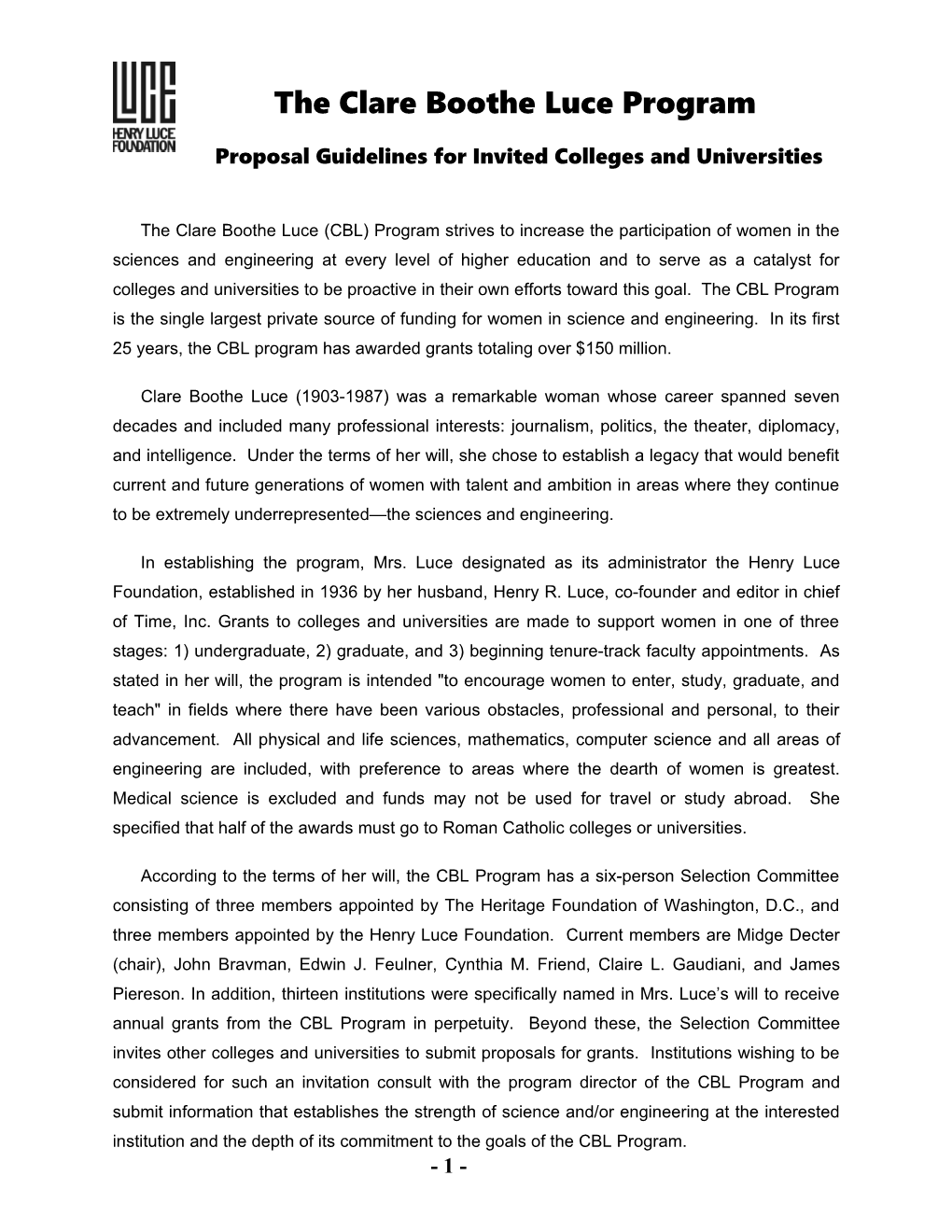 Proposal Guidelines for Invited Colleges and Universities