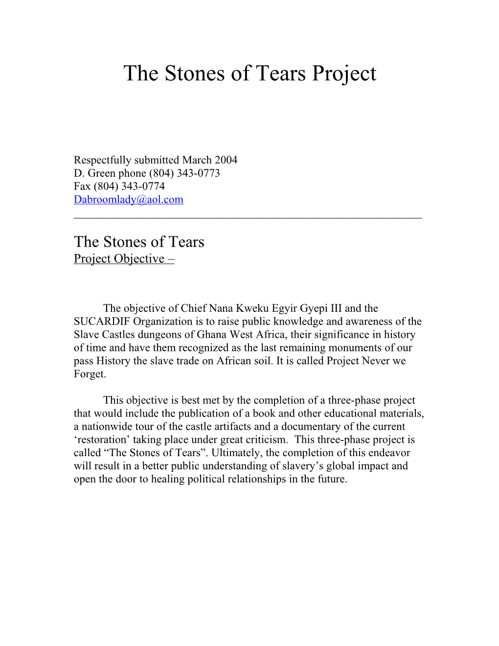 The Stones of Tears Project