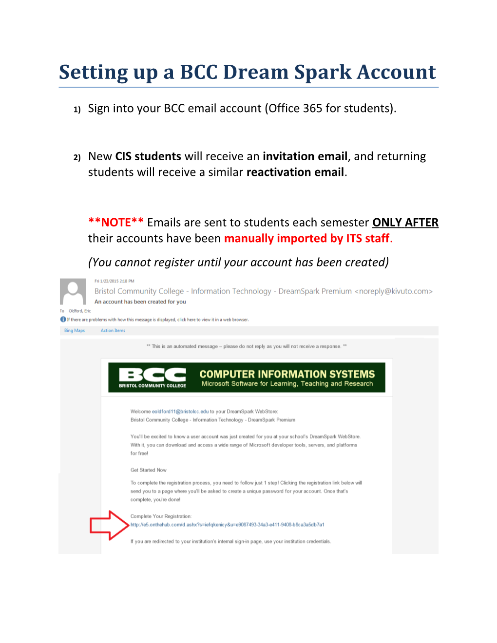 Setting up a BCC Dream Spark Account