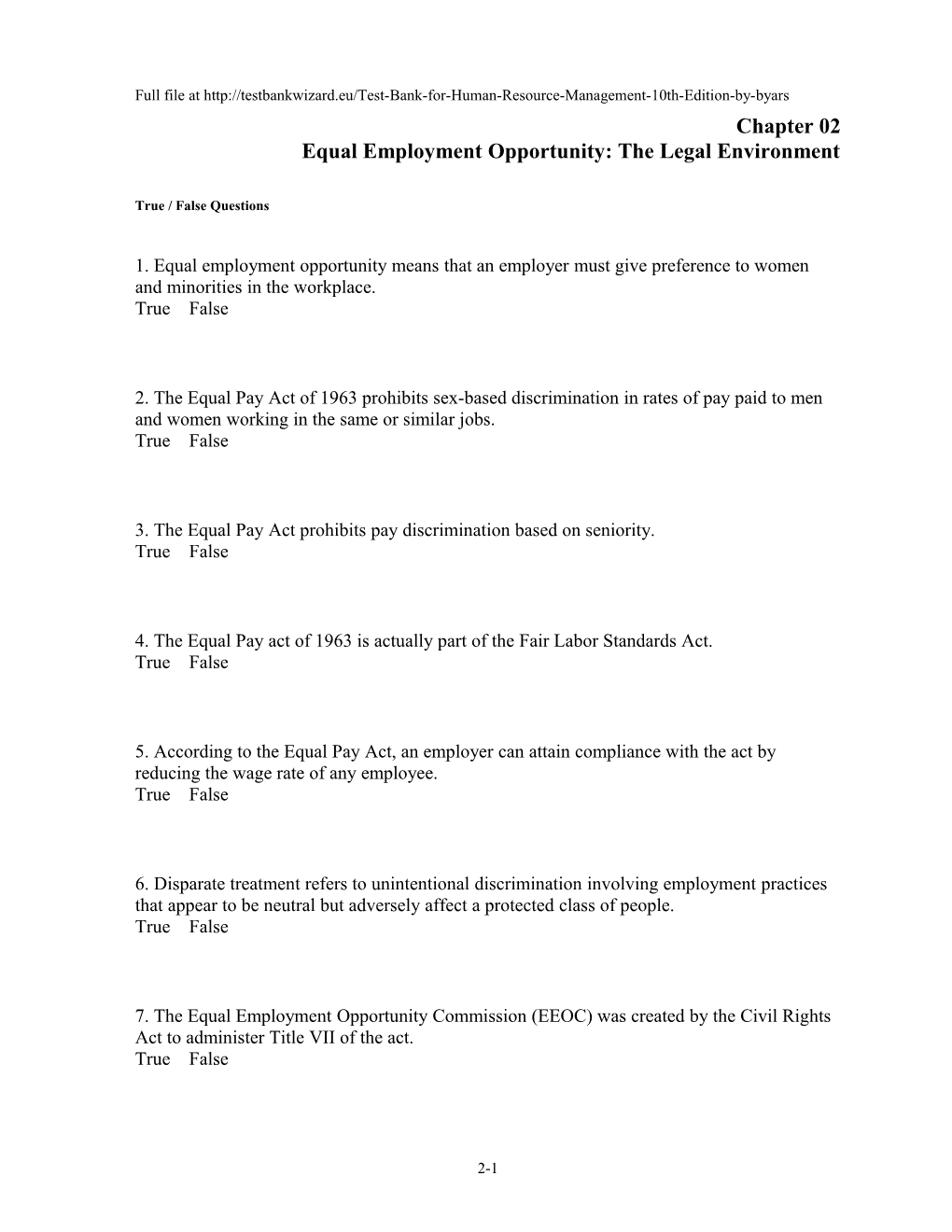 Chapter 02 Equal Employment Opportunity: the Legal Environment