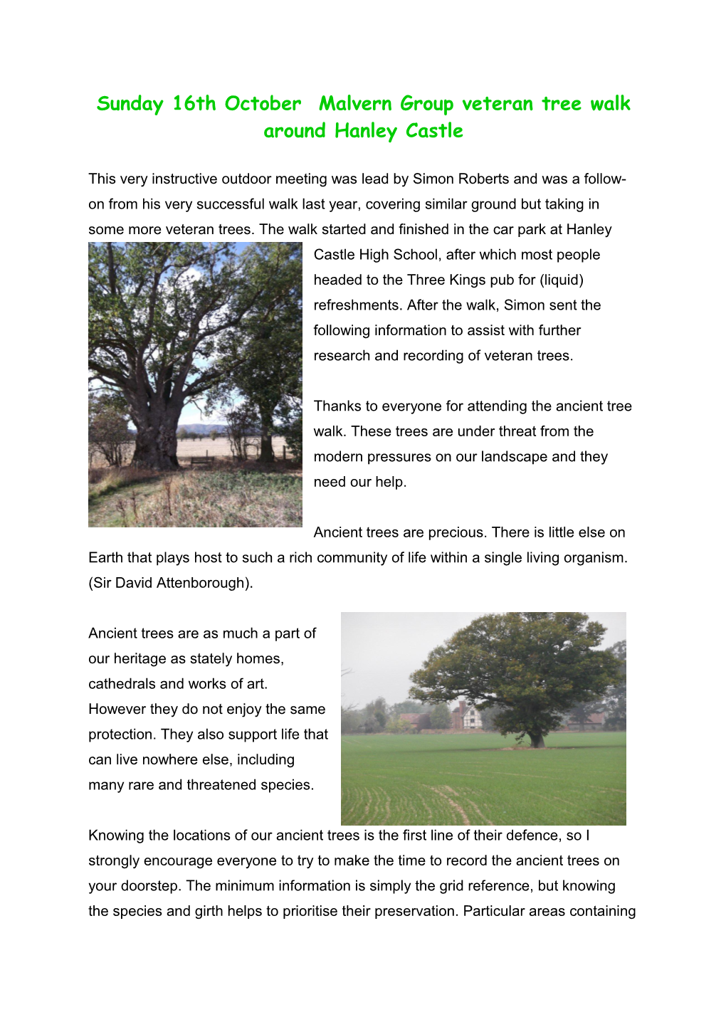 Sunday 16Th October Malvern Group Veteran Tree Walk Around Hanley Castle