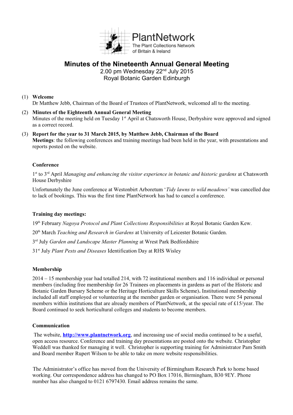 Minutes of the Nineteenth Annual General Meeting