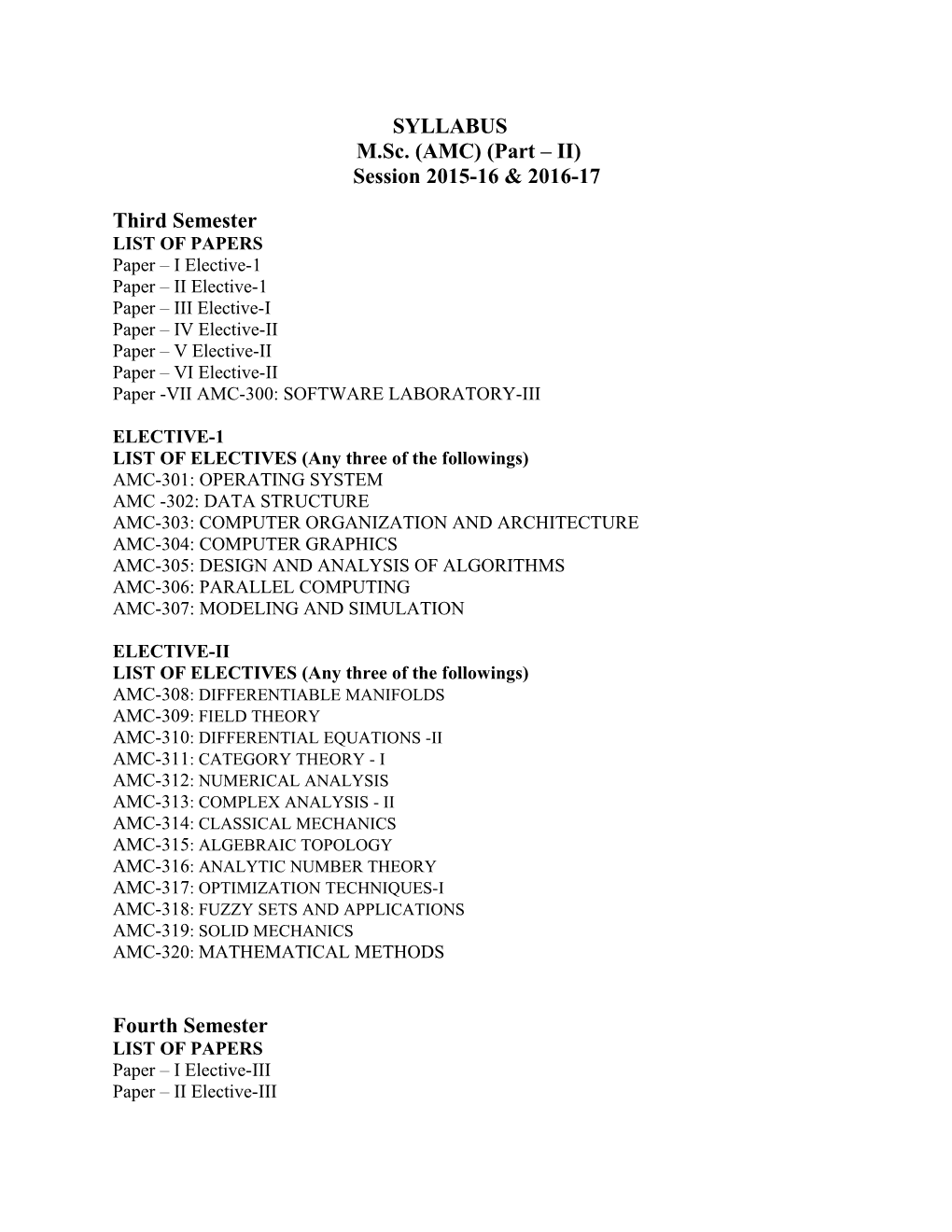 M.Sc. (AMC) (Part II)