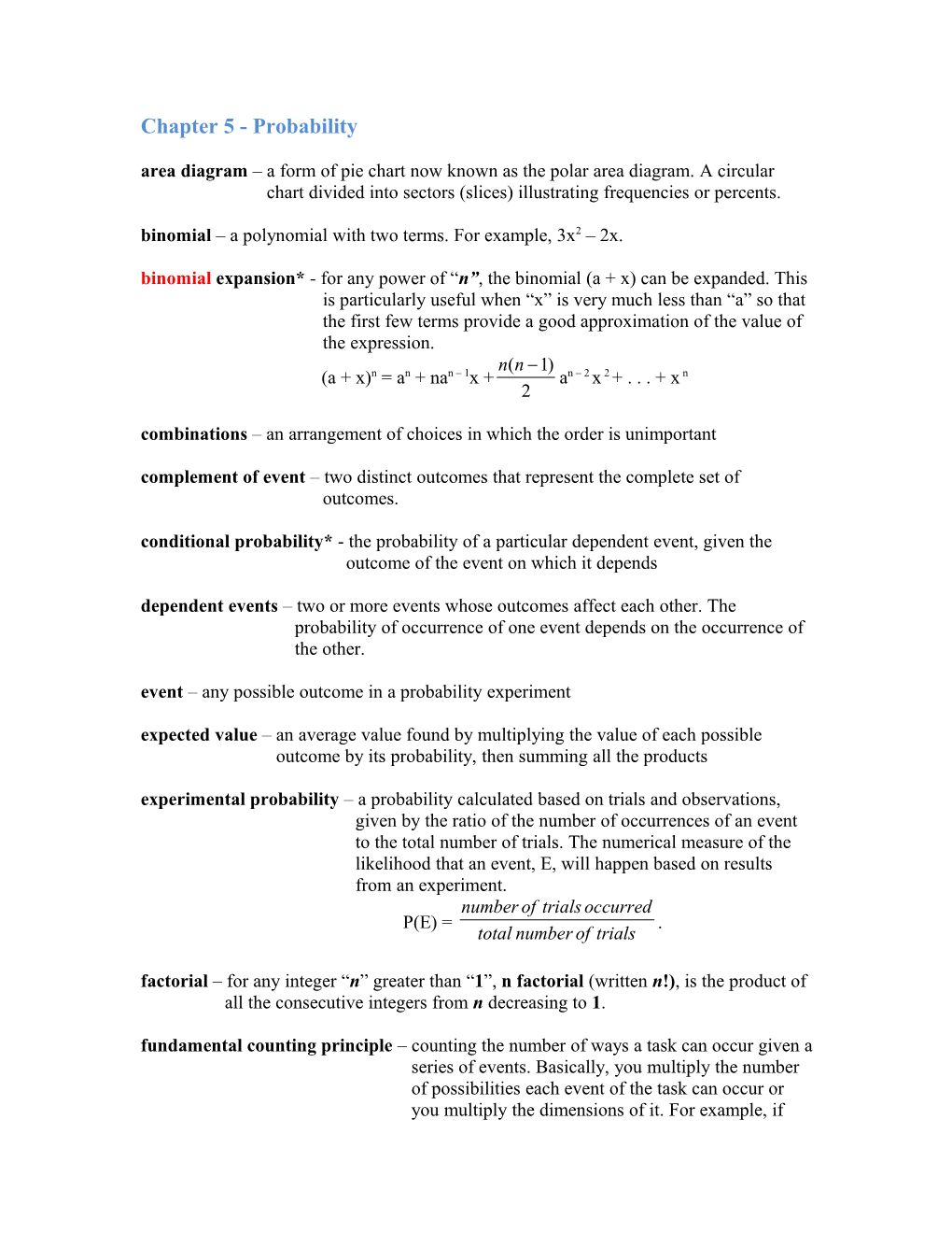 Probability Unit Vocab