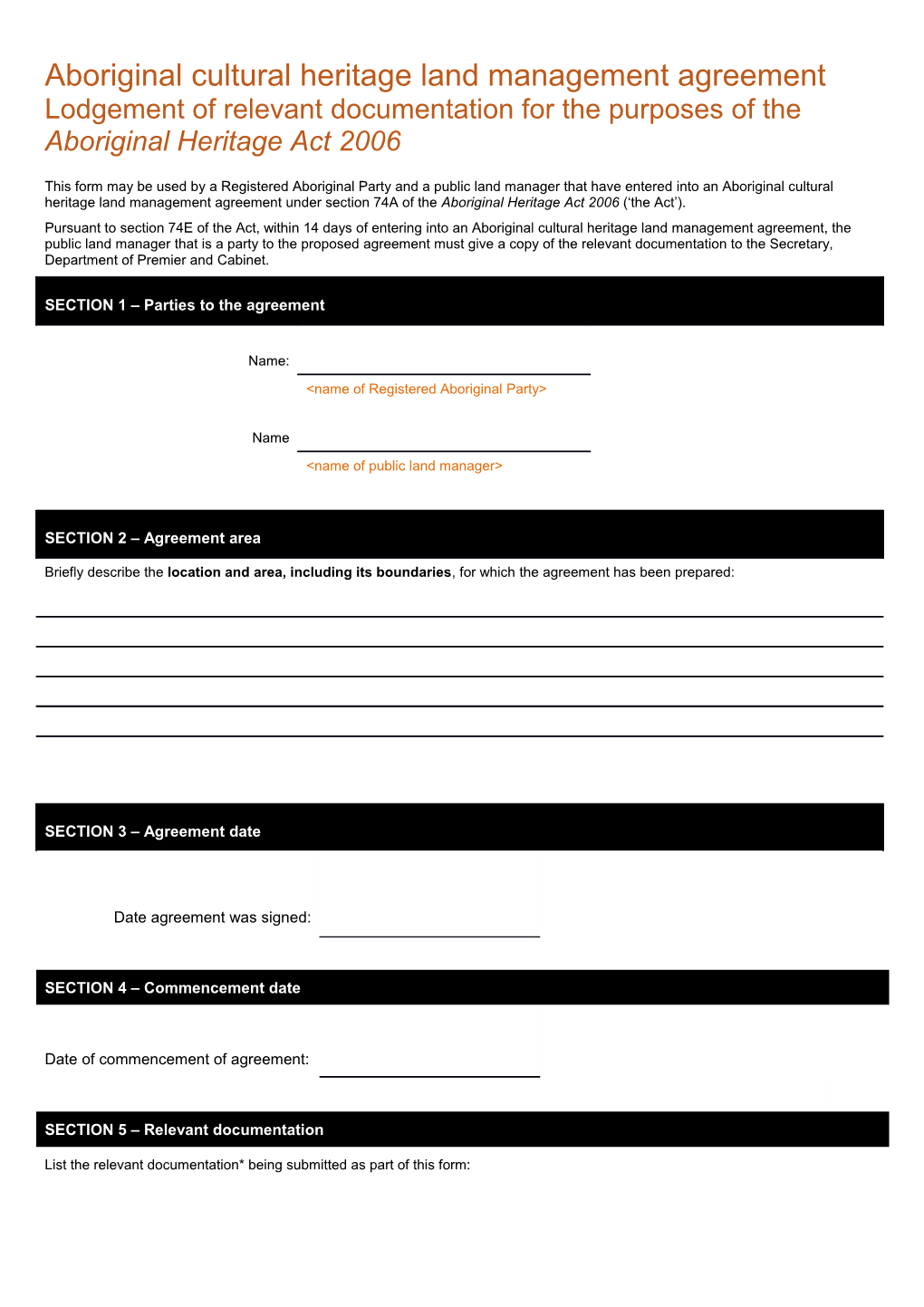 Form Under Section 65 of the Aboriginal Heritage Act 2006