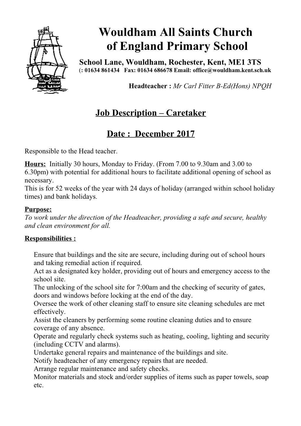 Job Description Caretaker