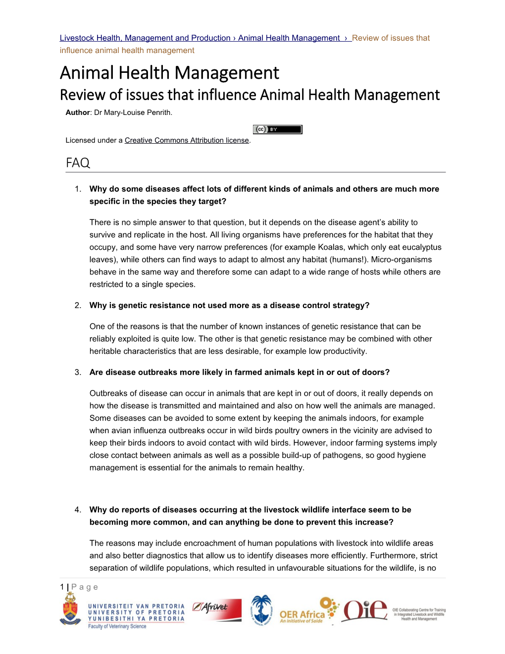 Animal Health Management Review of Issues That Influence Animal Health Management