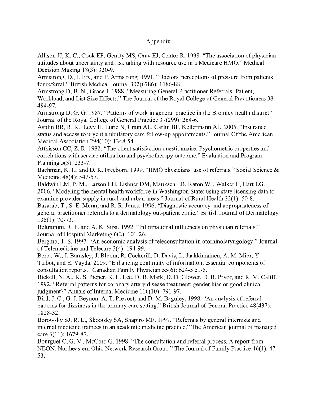 Armstrong, D., J. Fry, and P. Armstrong. 1991. Doctors' Perceptions of Pressure from Patients