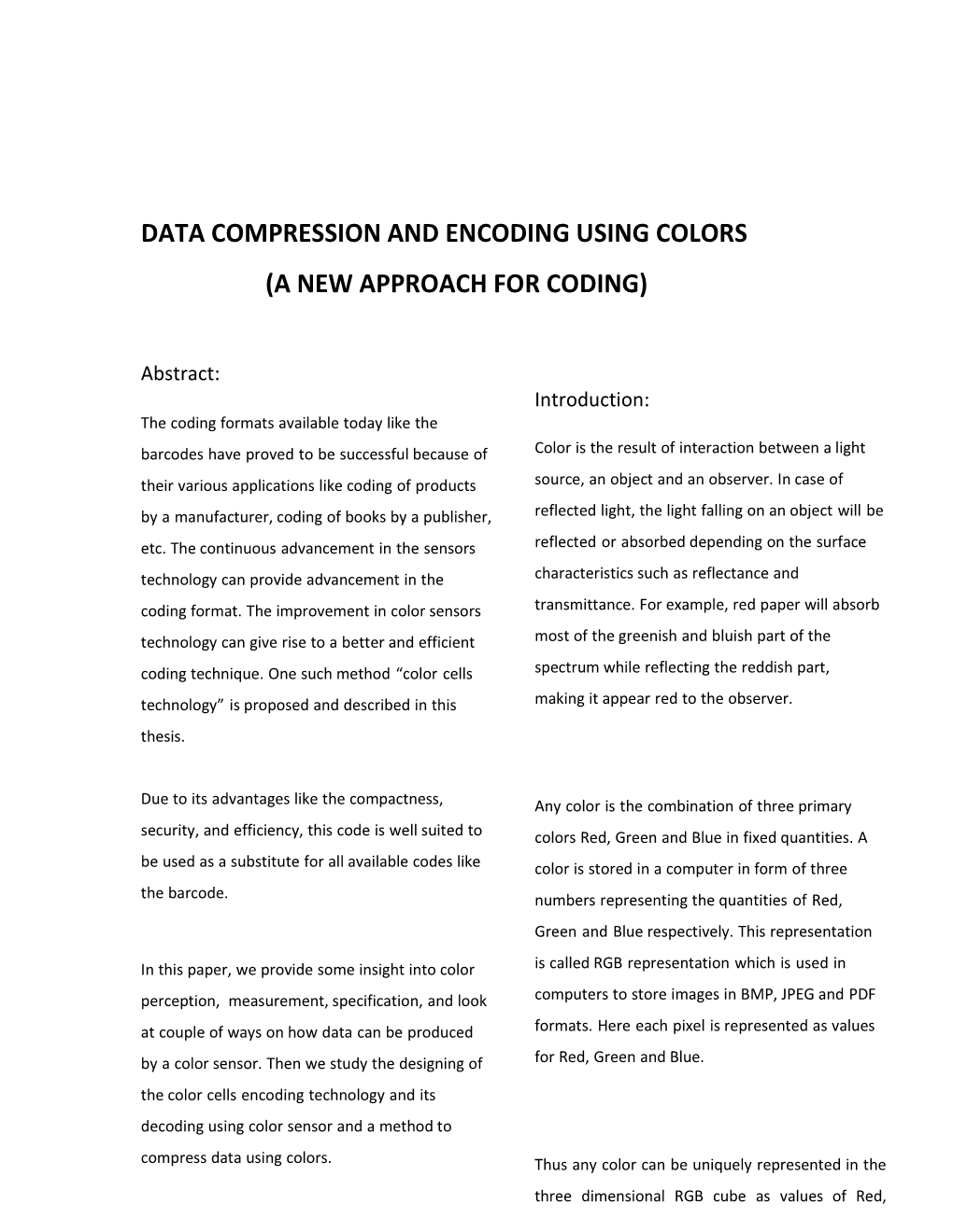 Data Compression and Encoding Using Colors