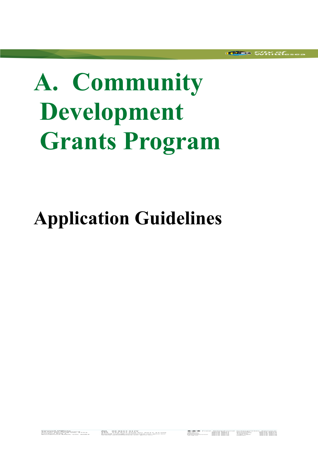 Community Development Grants Application Guidelines