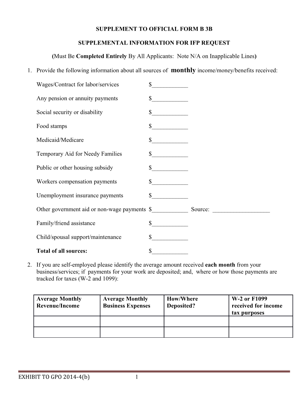 Supplemental Information for Ifp Request