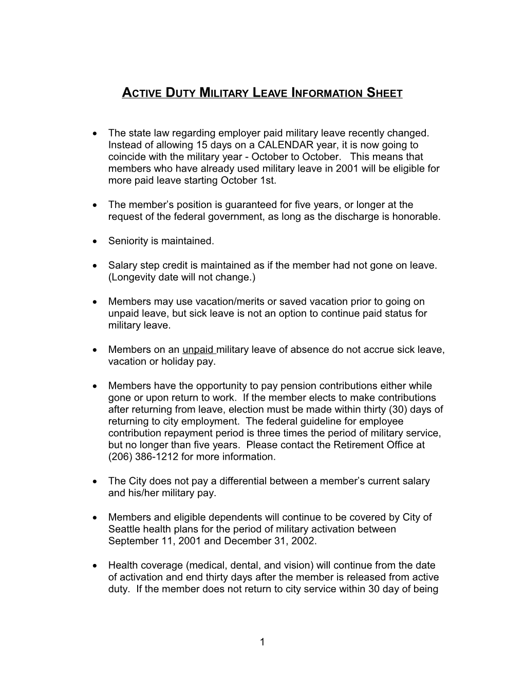 Active Duty Military Leave Information Sheet