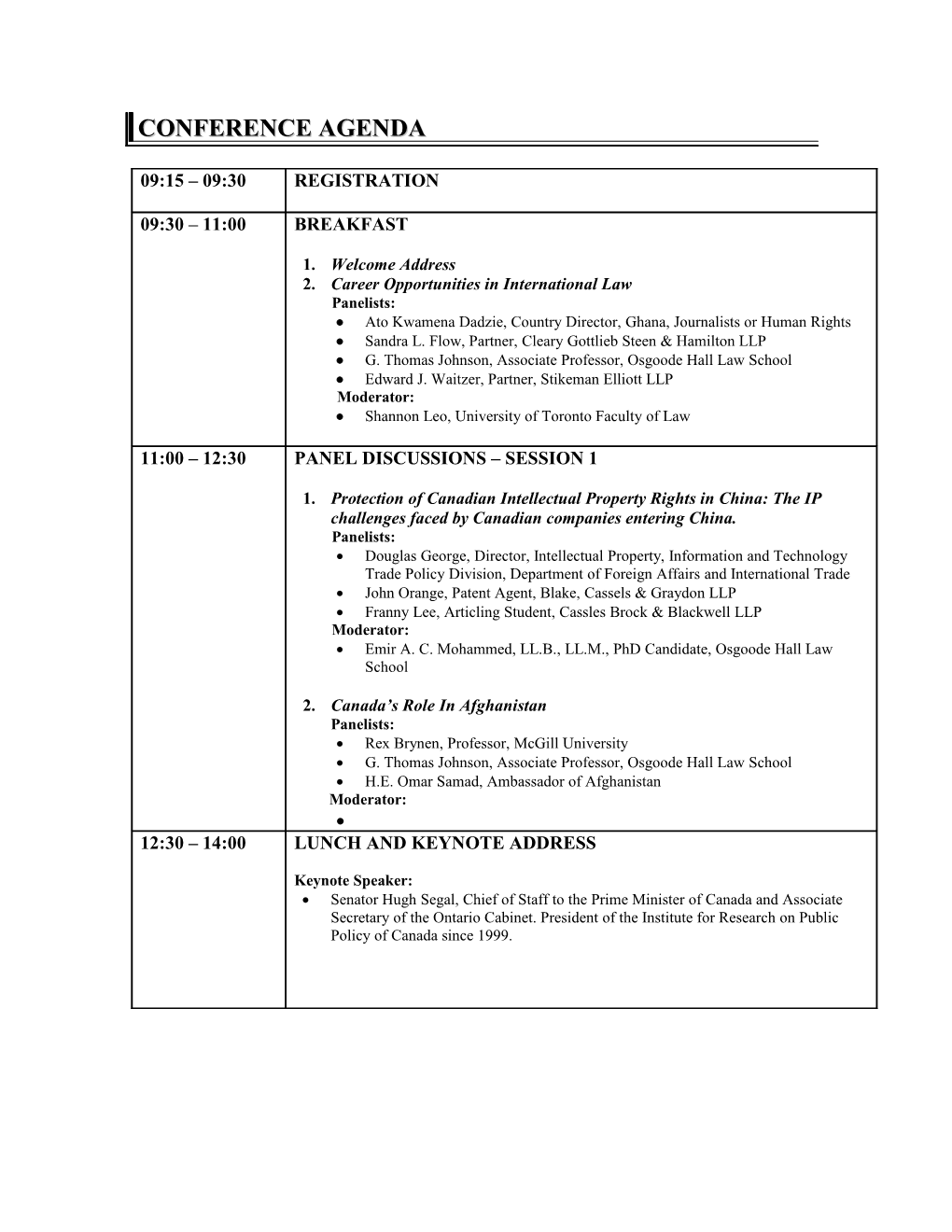 Conference Agenda