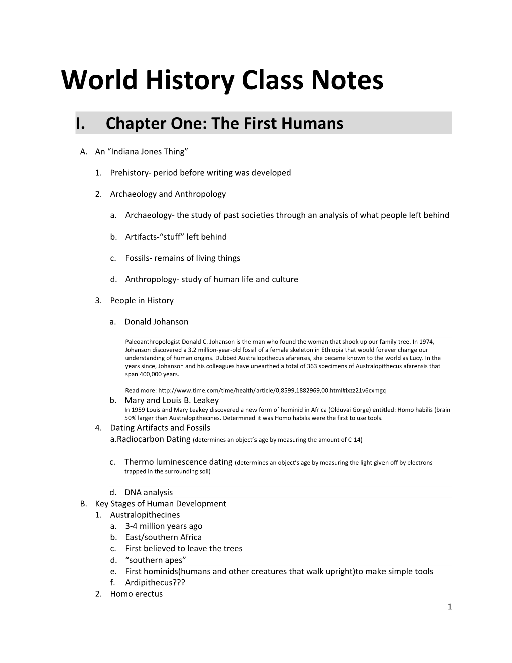 World History Class Notes