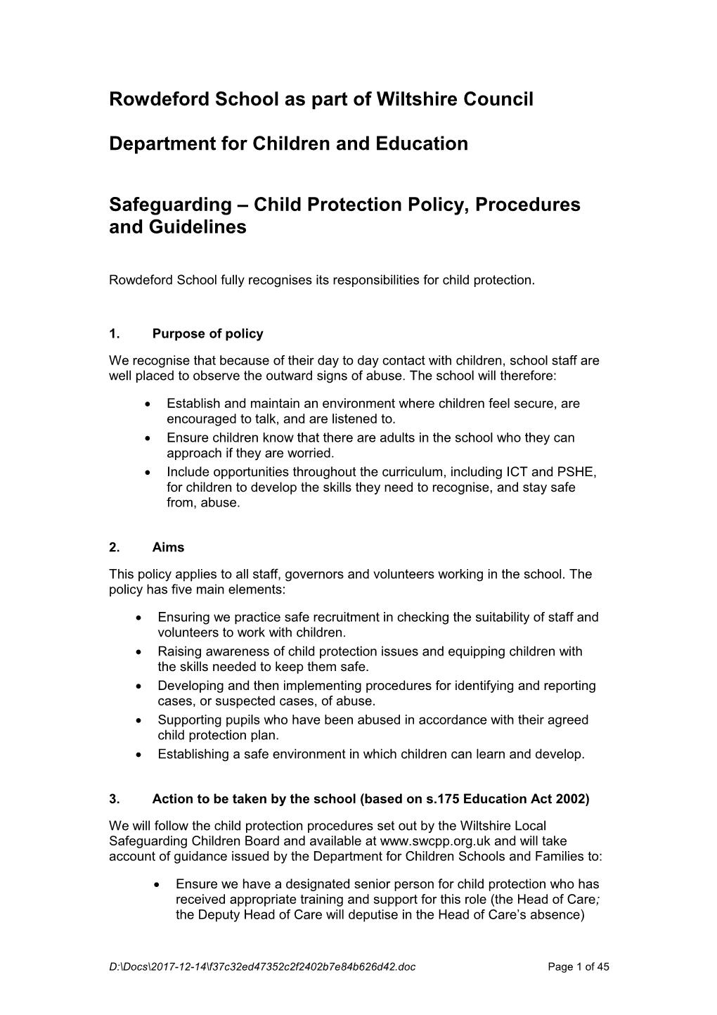 Example of a School Child Protection Policy (Taken from Dfes Website)