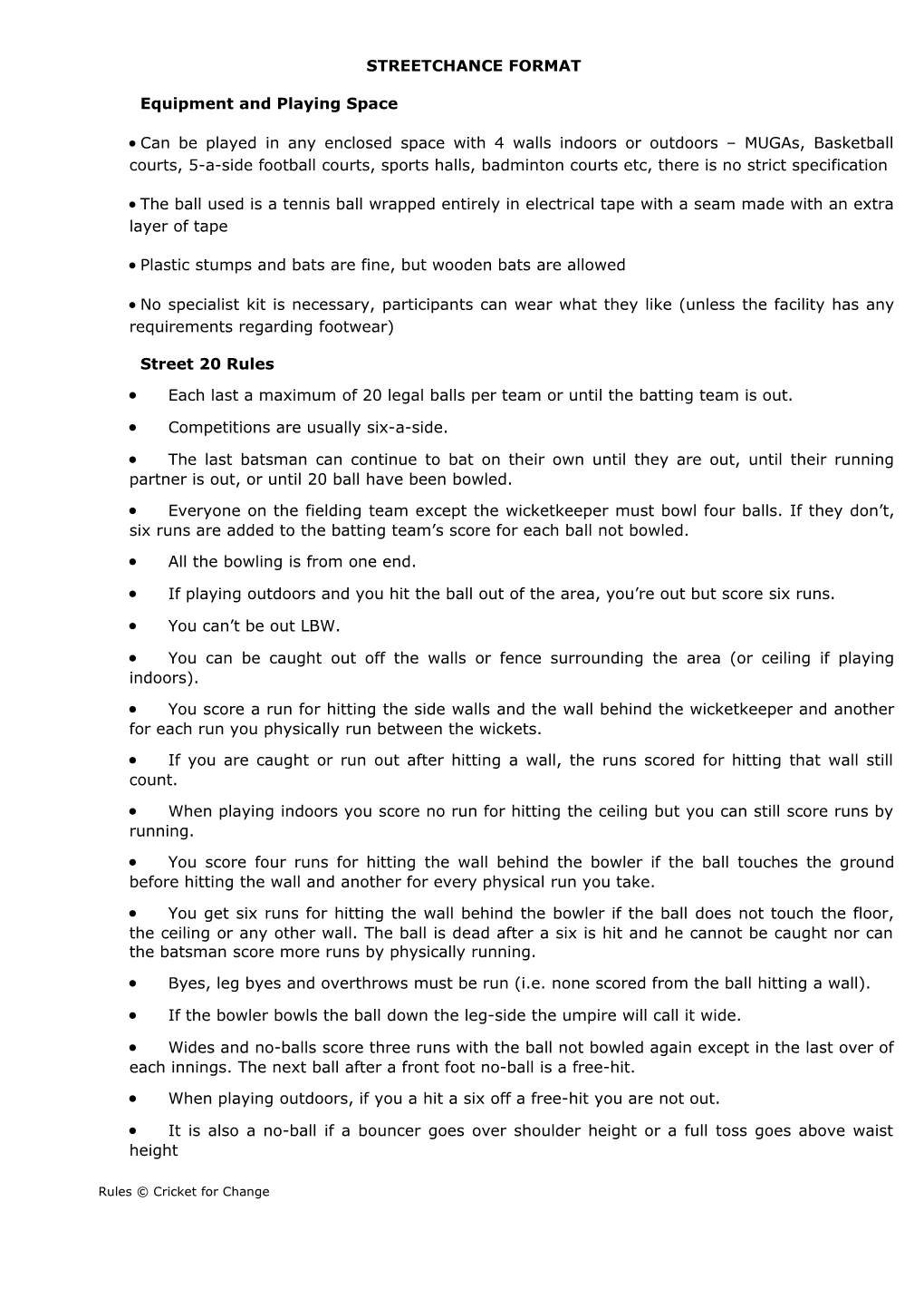 The Rules of Street 20 Cricket