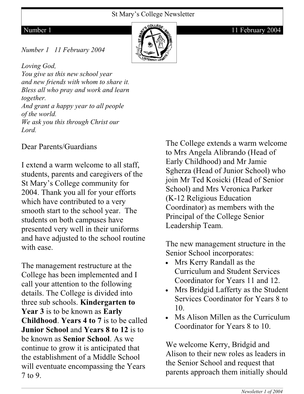 St Mary S College Newsletter