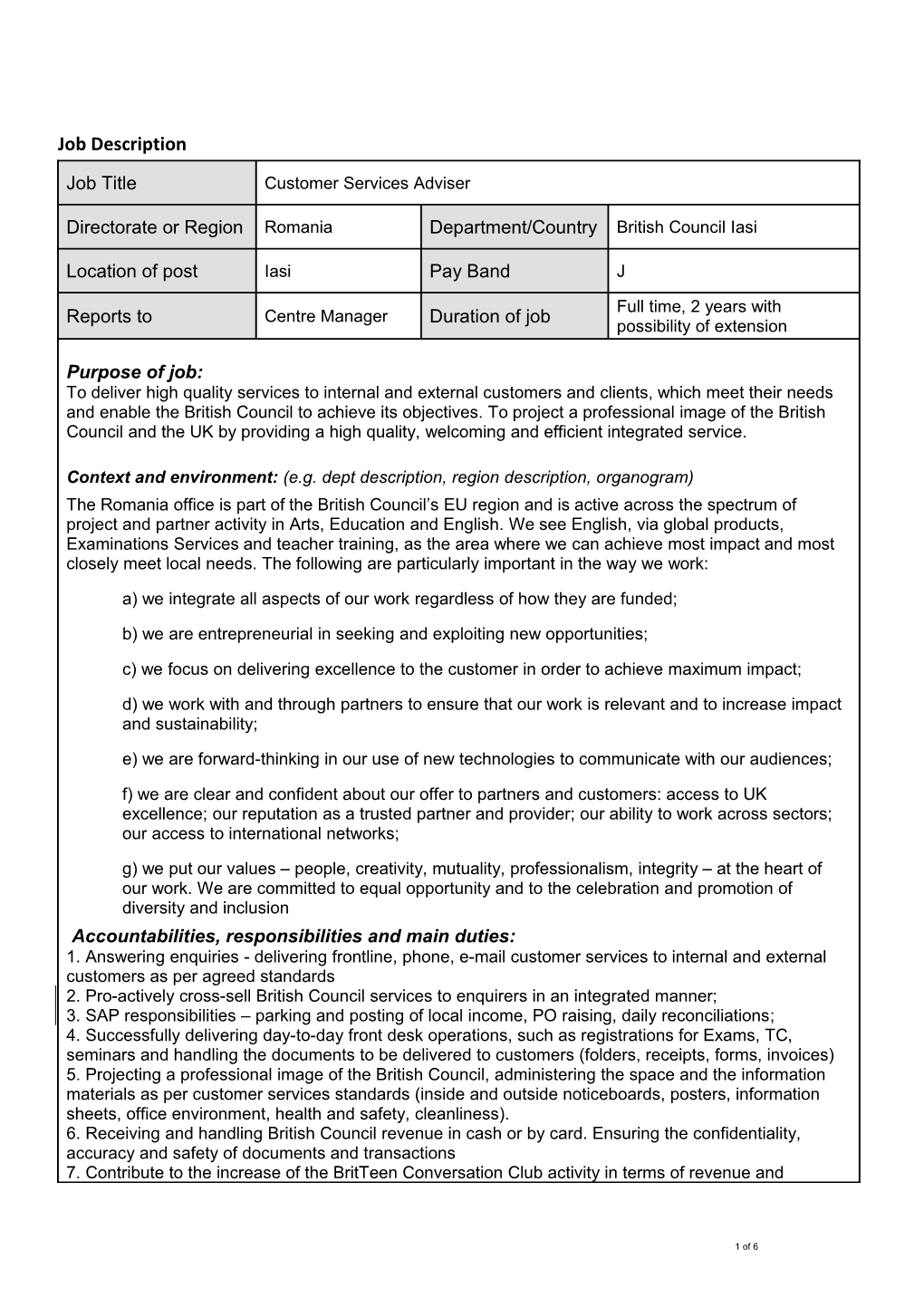 Guidance on Preparing a Role Profile