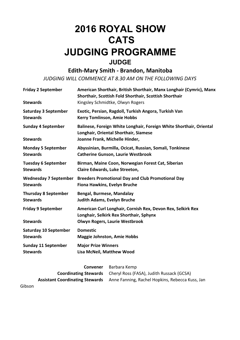 Judging Programme