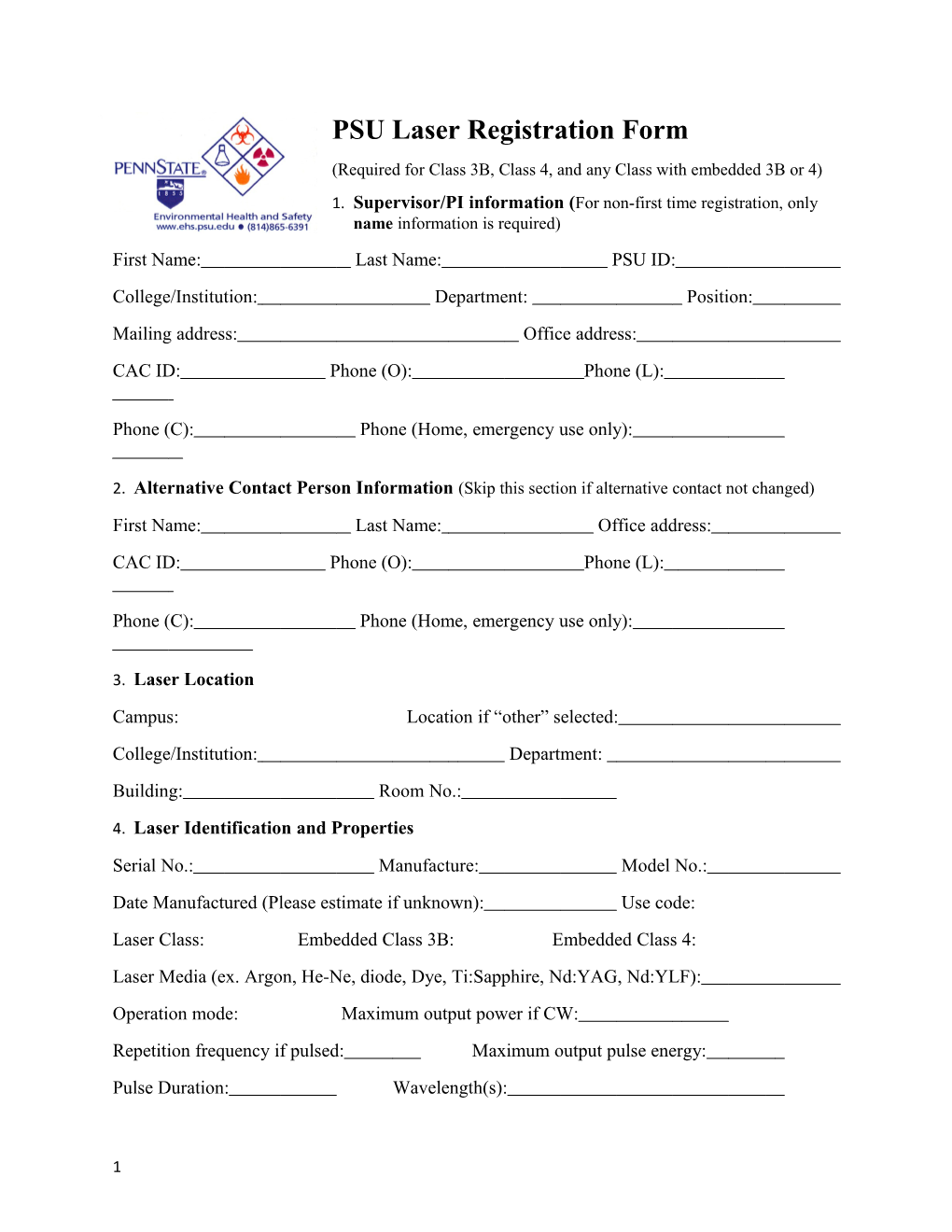PSU Laser Registration Form