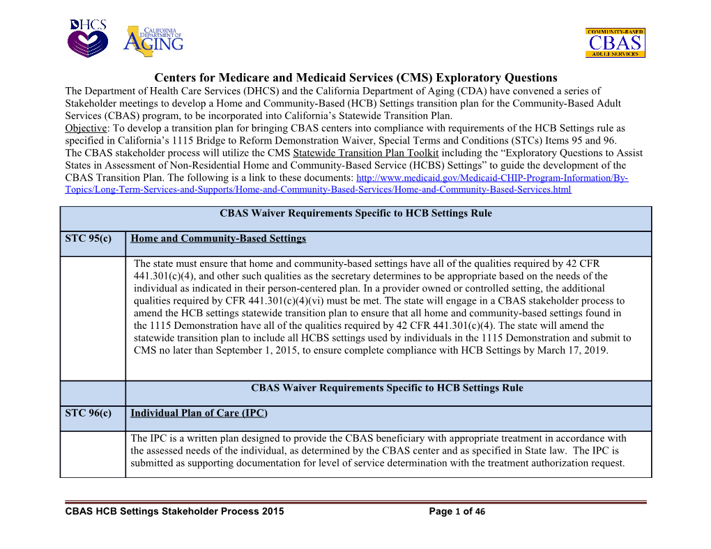 Centers for Medicare and Medicaid Services (CMS) Exploratory Questions