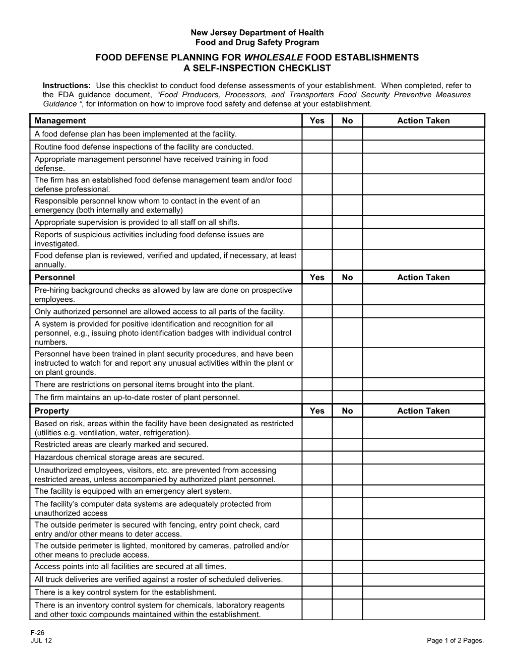 F-26, Self-Inspection Checklist (Wholesale)