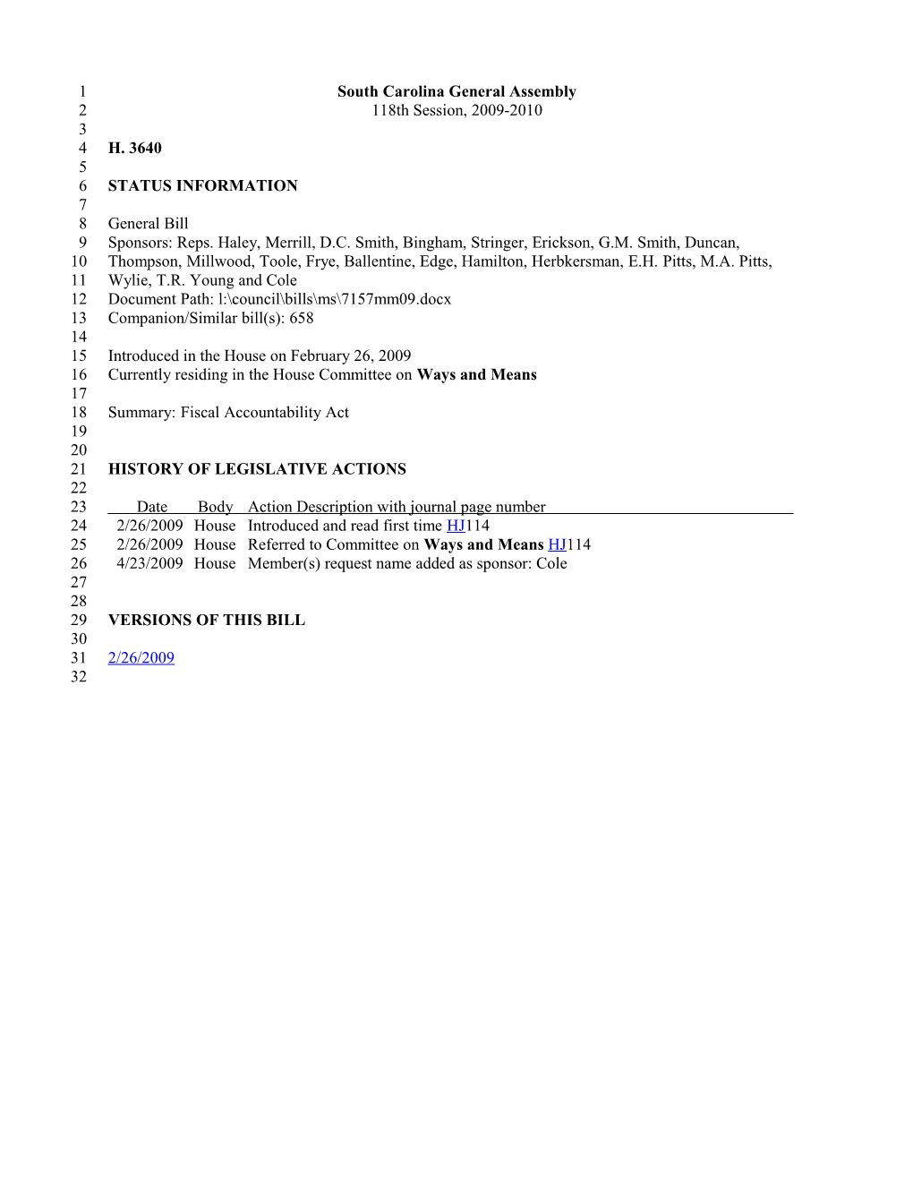 2009-2010 Bill 3640: Fiscal Accountability Act - South Carolina Legislature Online