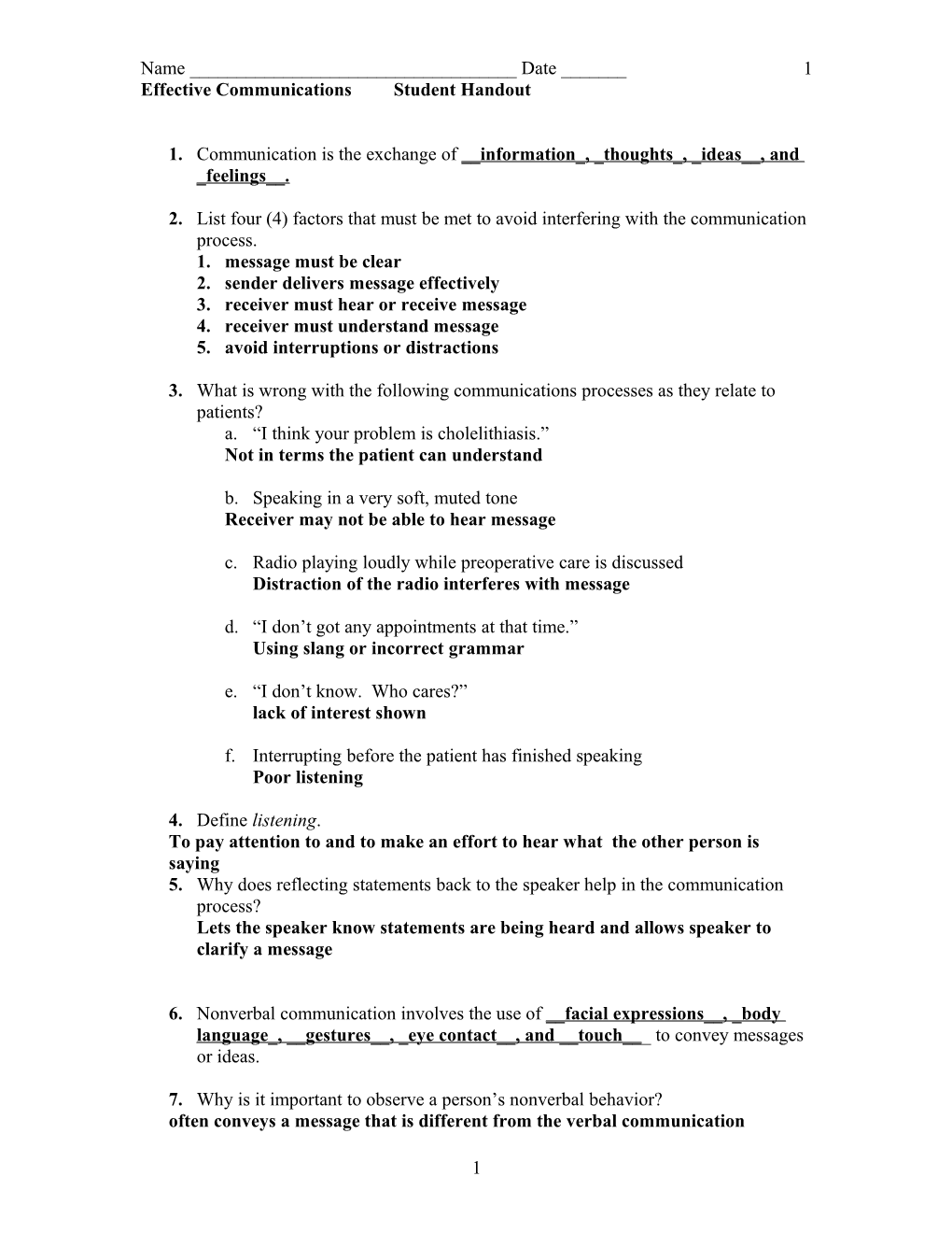 Effective Communications Student Handout