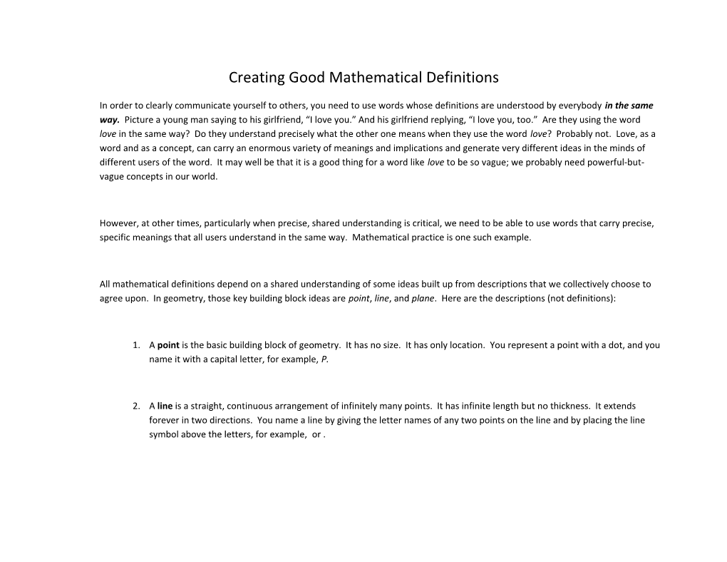 Creating Good Mathematical Definitions