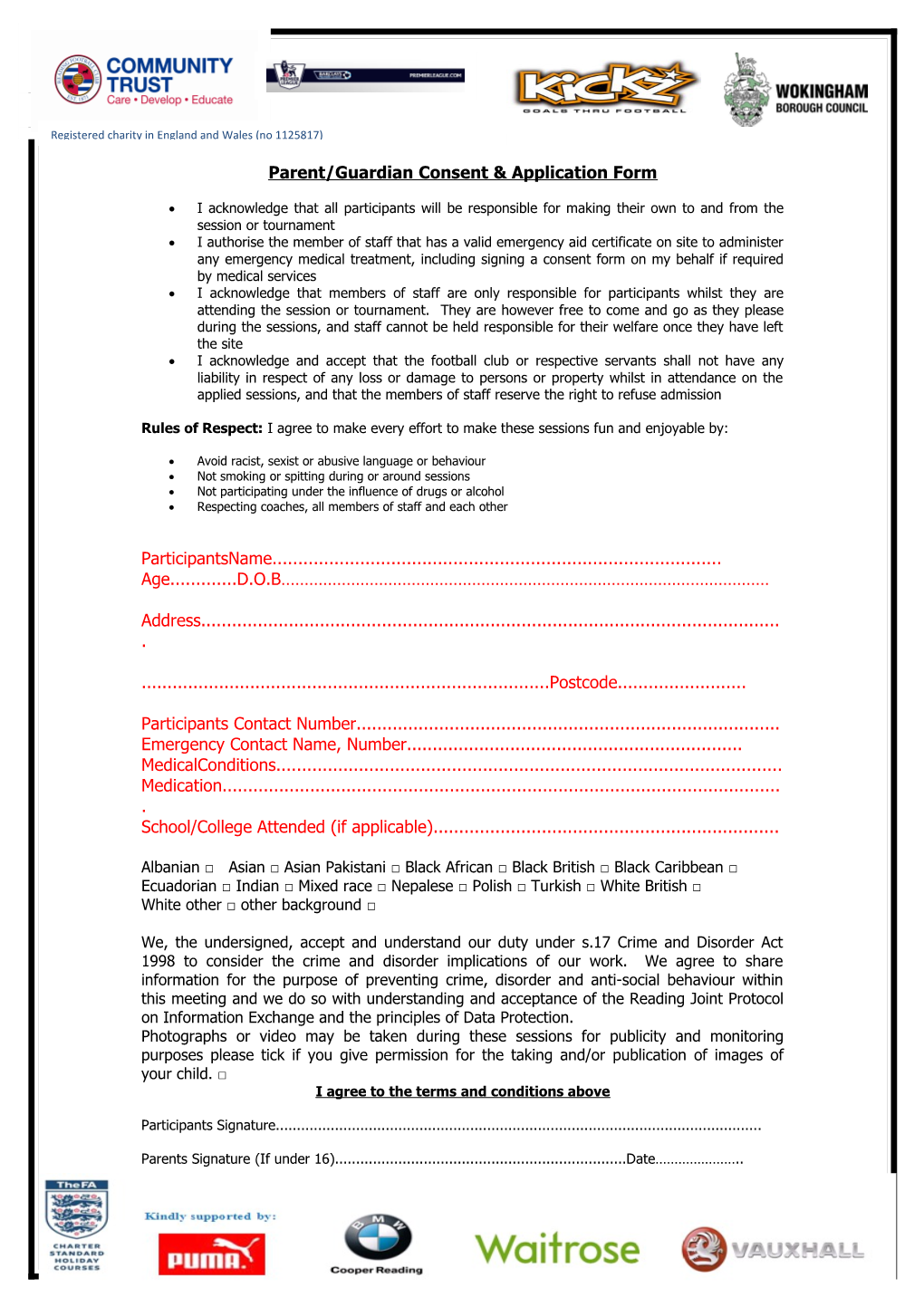 Parent/Guardian Consent & Application Form