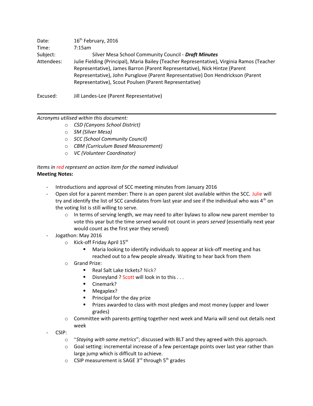 Subject: Silver Mesa School Community Council - Draft Minutes