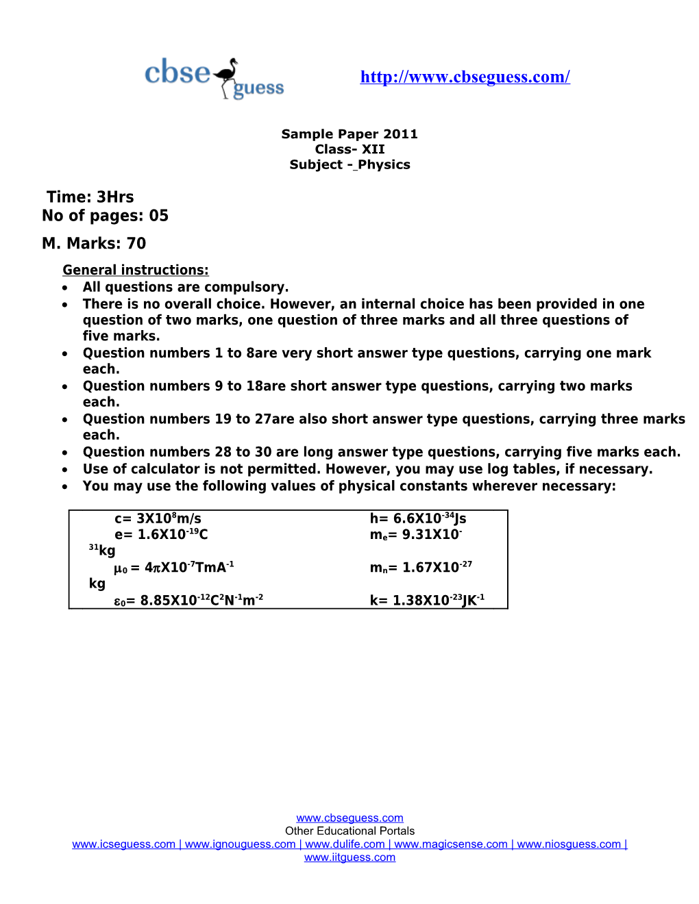 Physics Sample Paper