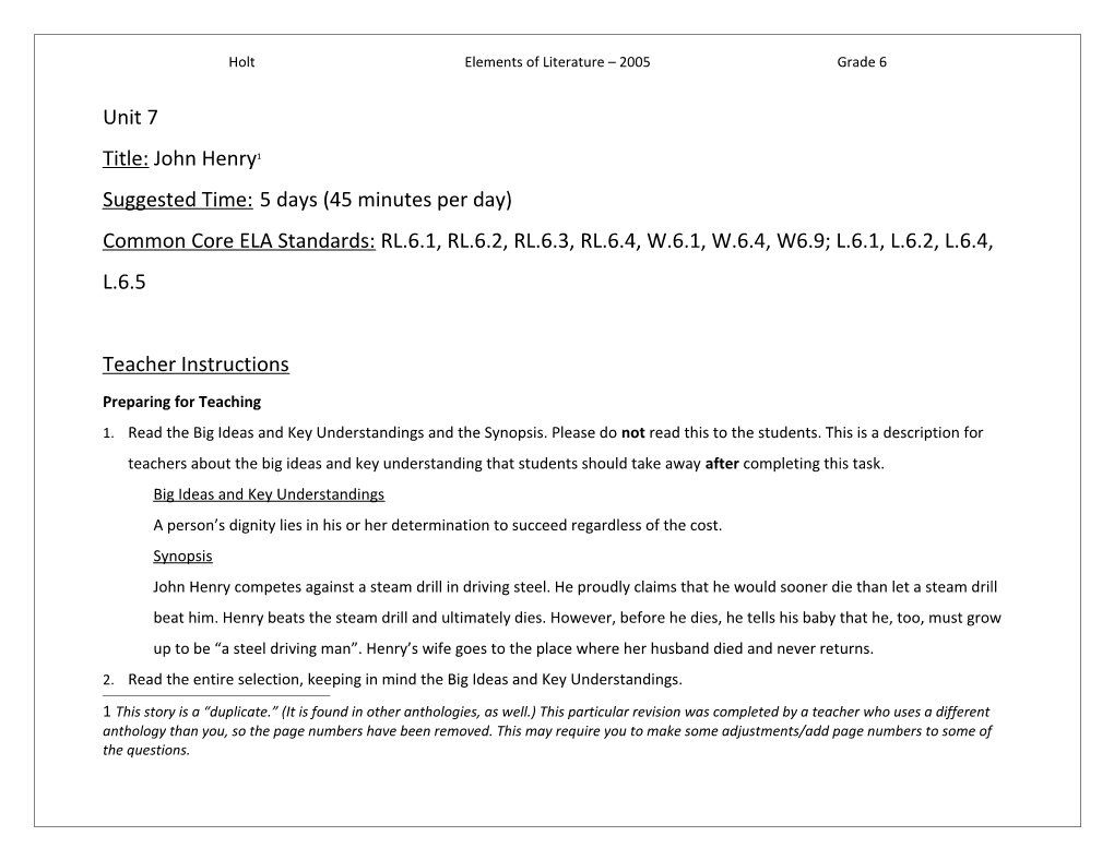 Holt Elements of Literature 2005 Grade 6