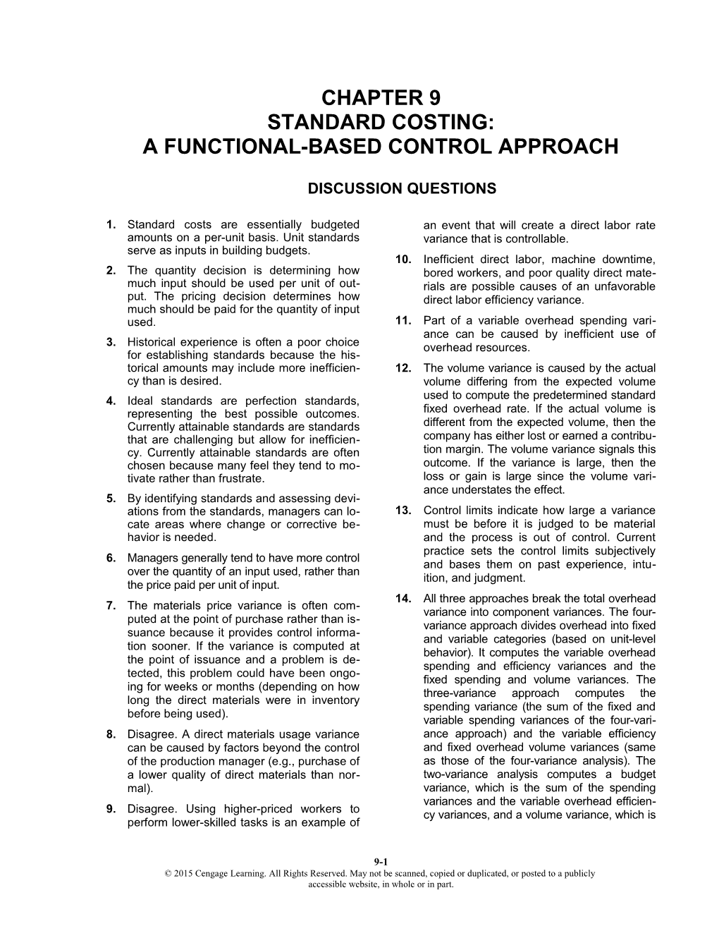Standard Costing: a Functional-Based Control Approach