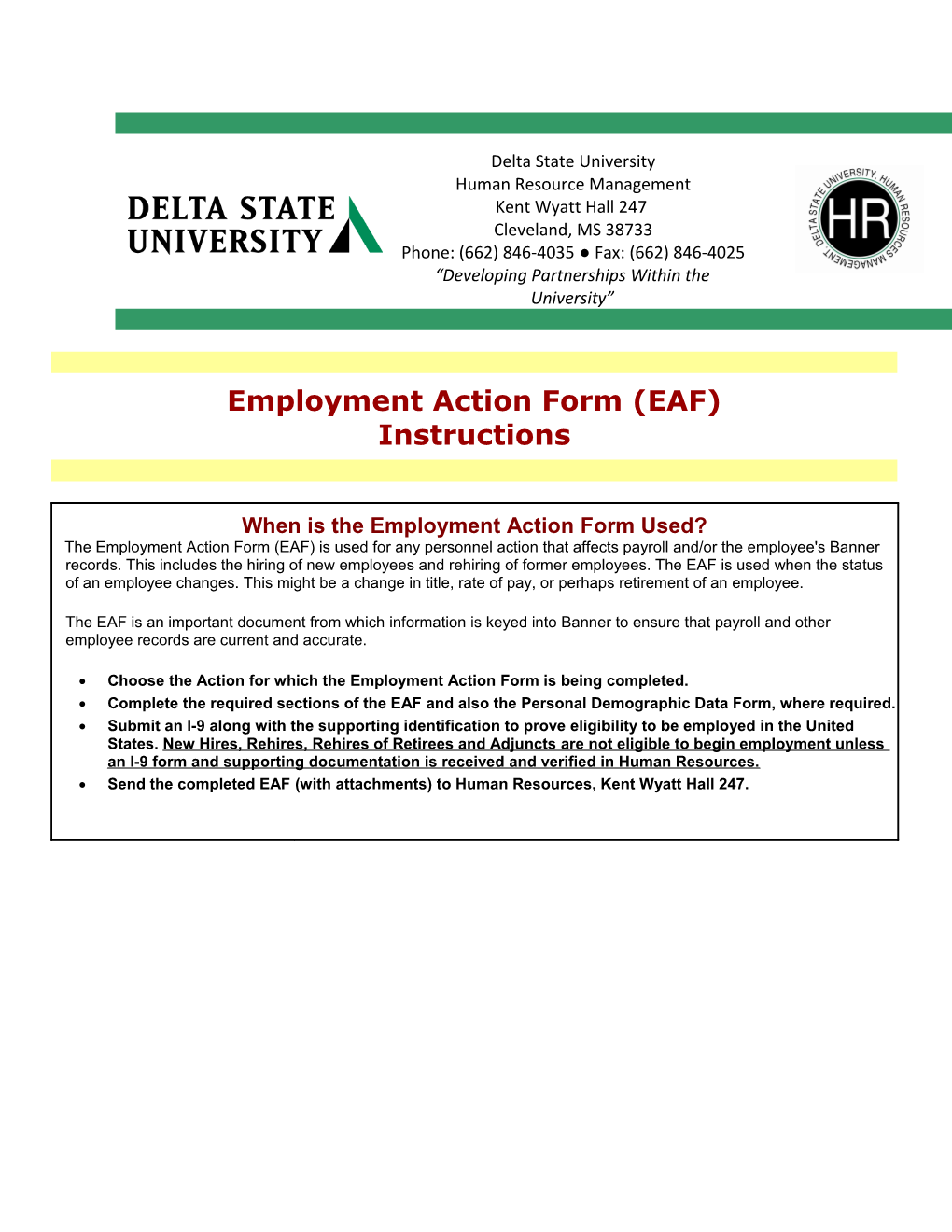 Choose the Action for Which the Employment Action Form Is Being Completed