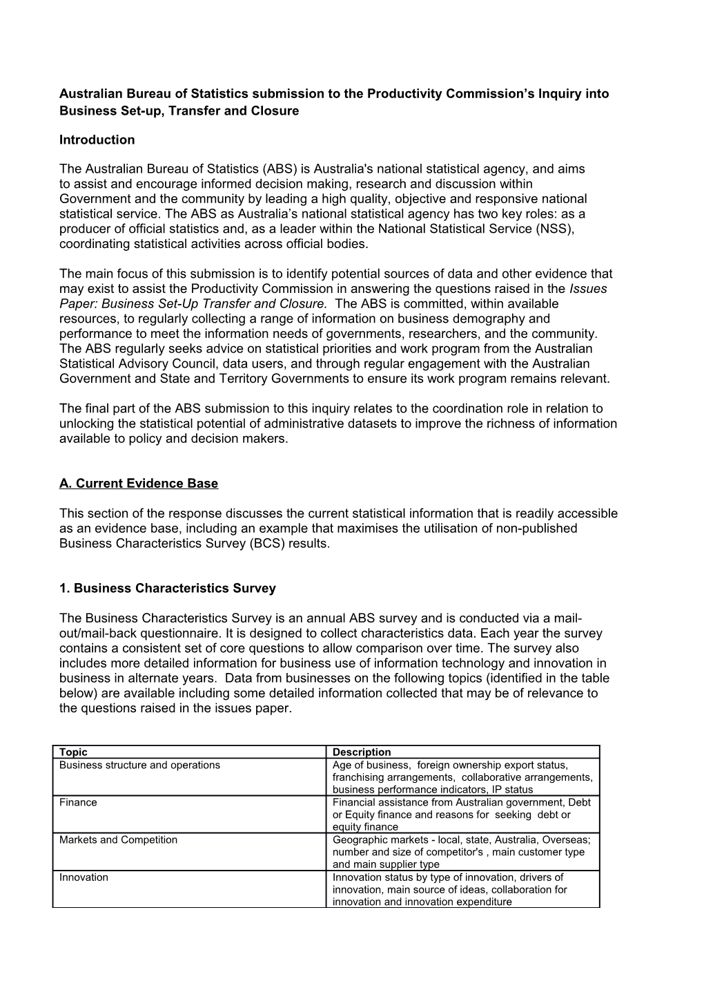 Submission 24 - Australian Bureau Of Statistics - Business Set-Up, Transfer And Closure - Public Inquiry