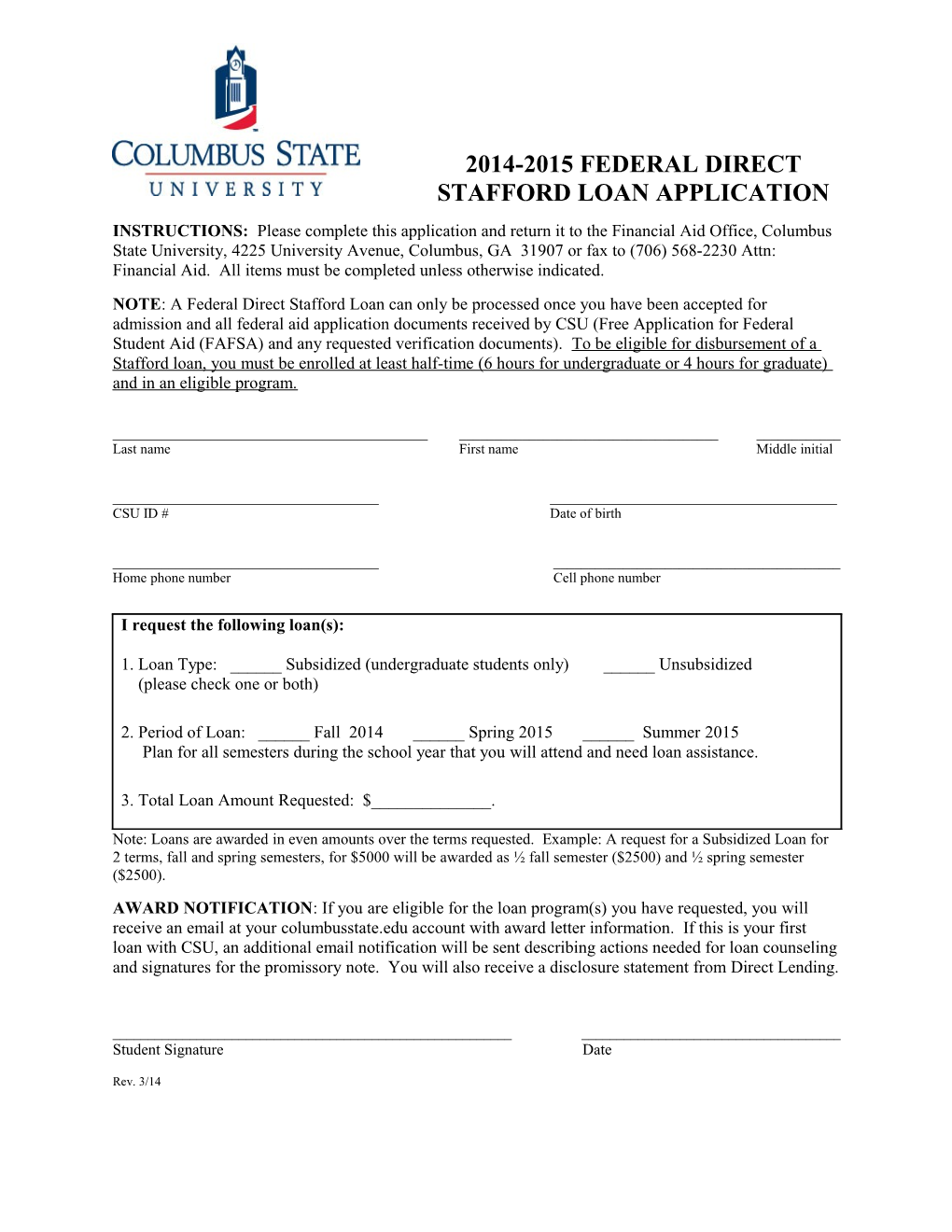 2012-2013 Federal Direct Stafford Loan Application