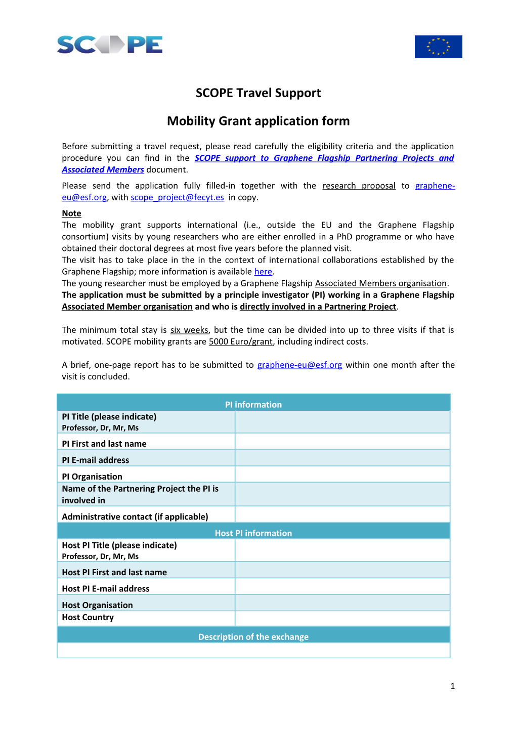 Mobility Grant Application Form