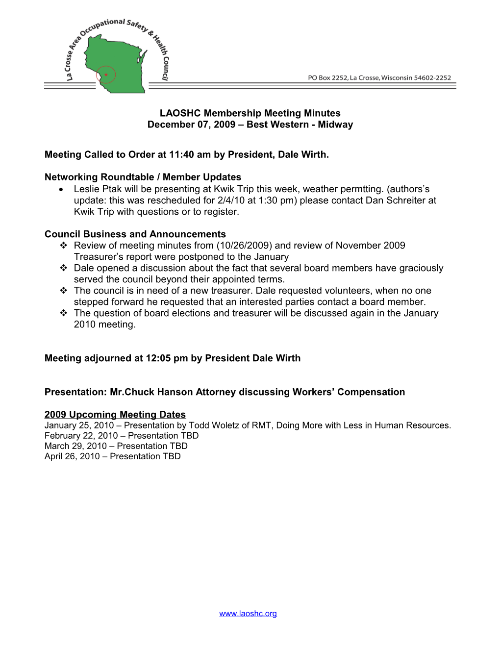 LAOSHC Membership Meeting Minutes