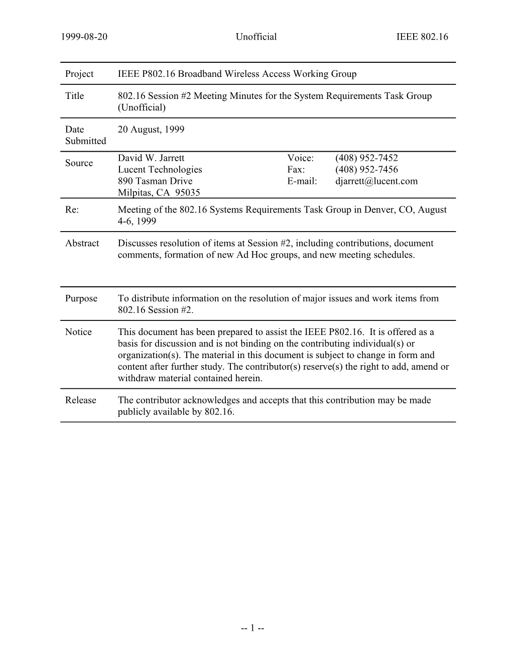 1999-08-20 Unofficial IEEE 802.16