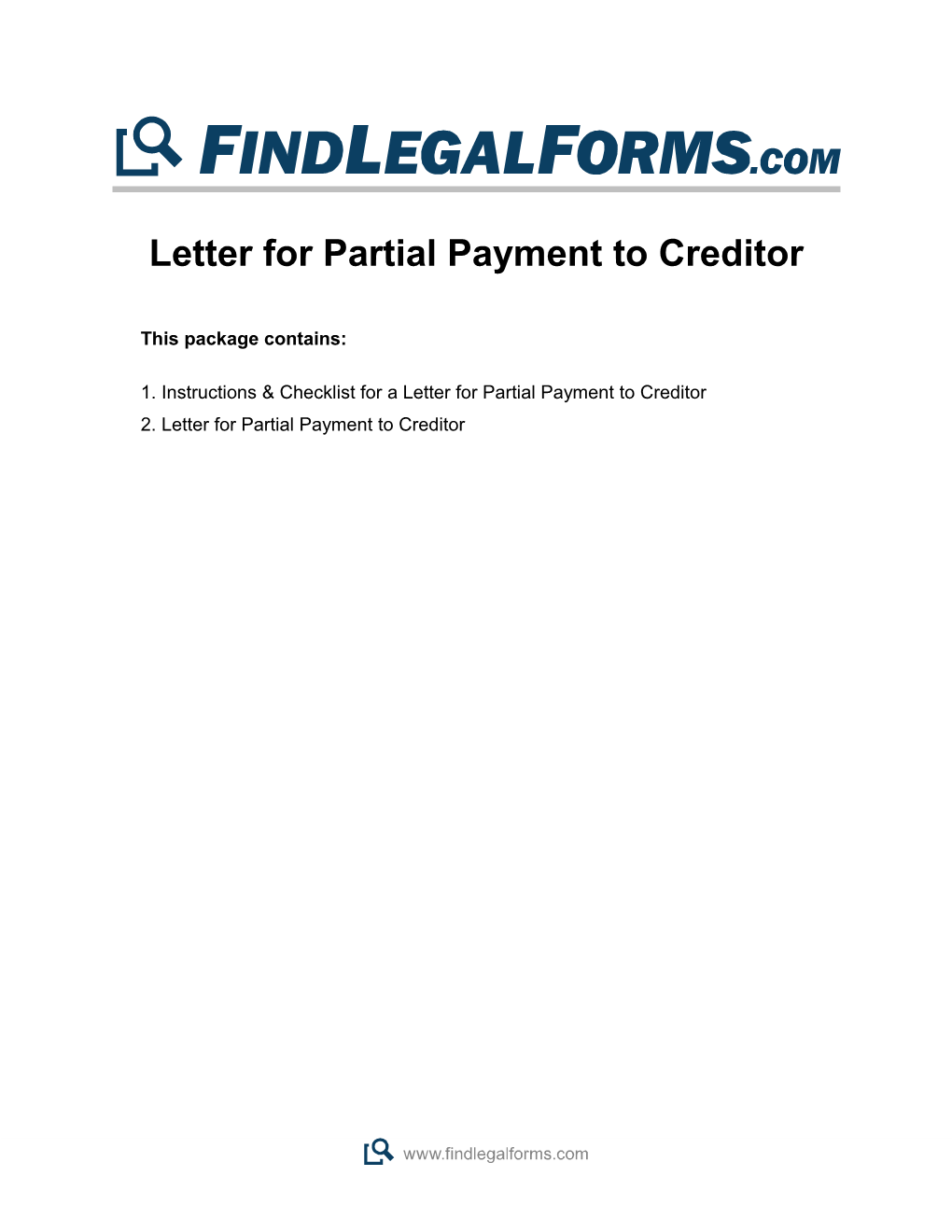 Letter for Partial Payment to Creditor