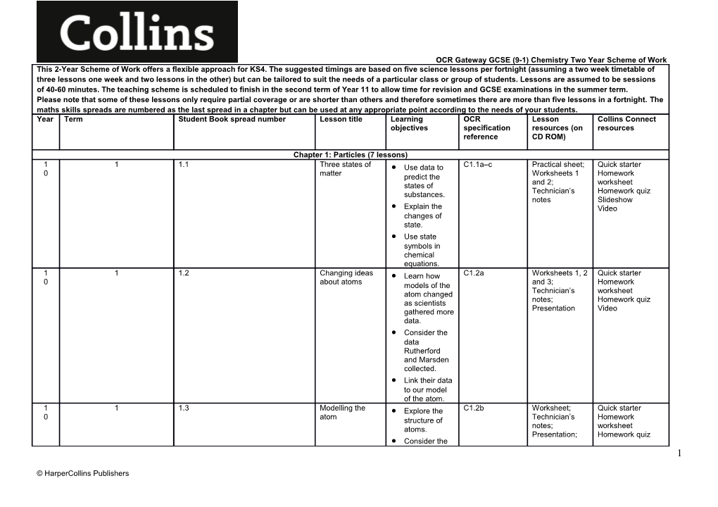 OCR Gateway GCSE (9-1) Chemistry Two Year Scheme of Work