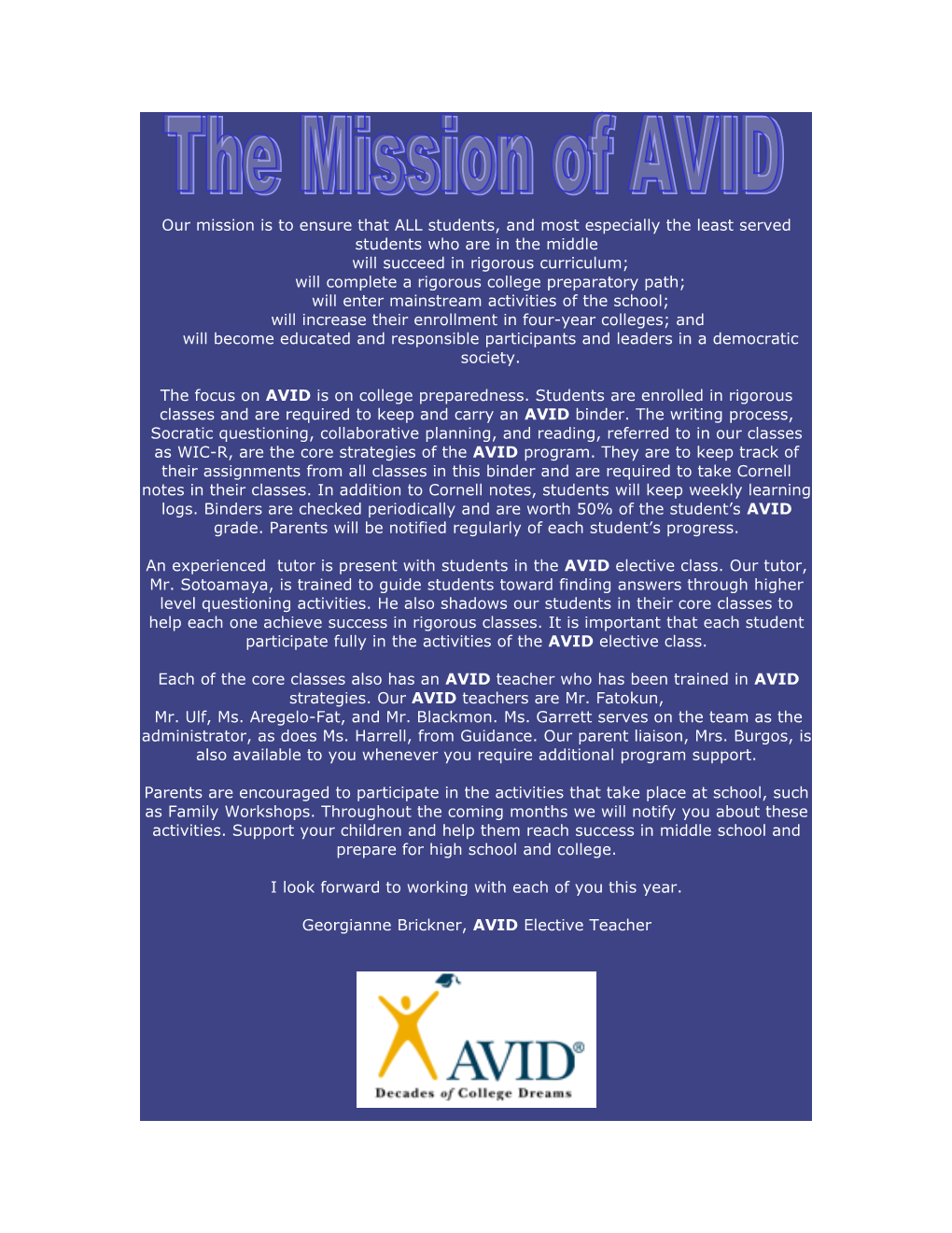 Avid Web Site Info