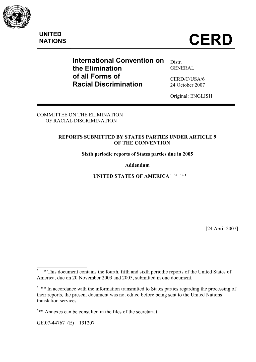 Reports Submitted by States Parties Under Article 9Of the Convention