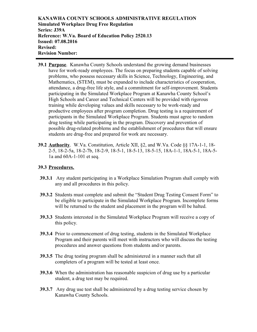 Kanawha County Schools Administrative Regulation