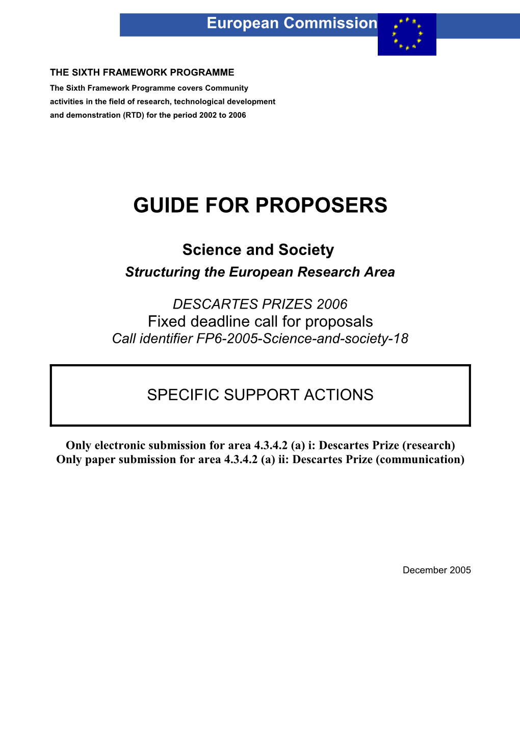 Science and Society - Guide for Proposers for Specific Support Actions